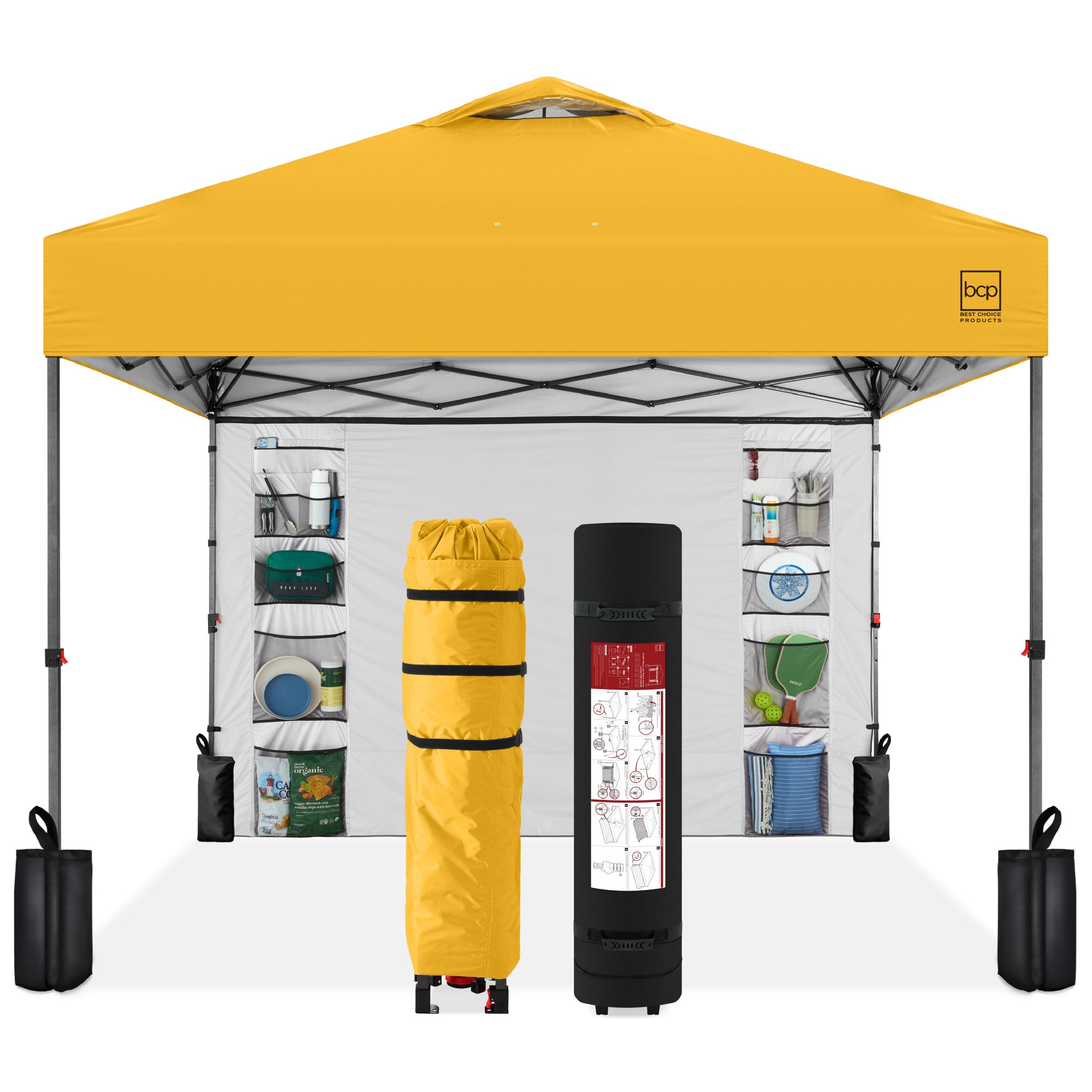 One-Person Setup Instant Pop Up Canopy w/ Side Wall, Carrying Case - 10x10ft - Marigold