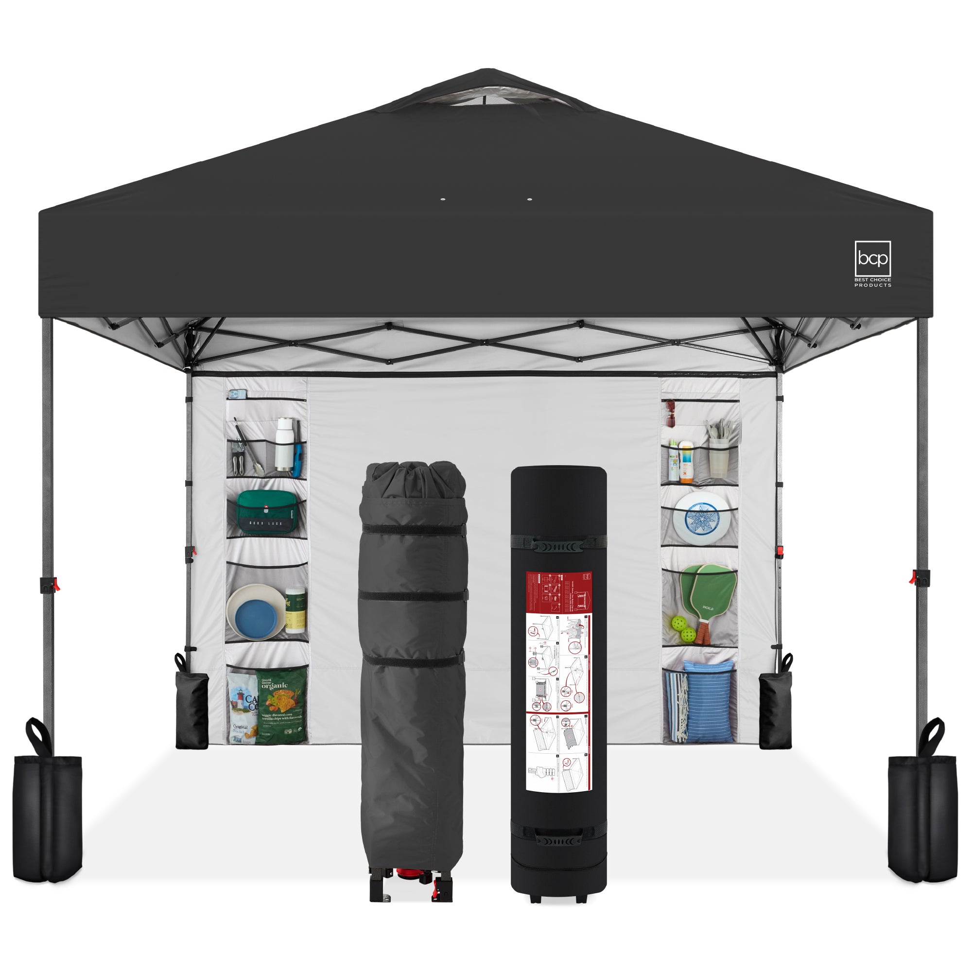 One-Person Setup Instant Pop Up Canopy w/ Side Wall, Carrying Case - 10x10ft - Gray