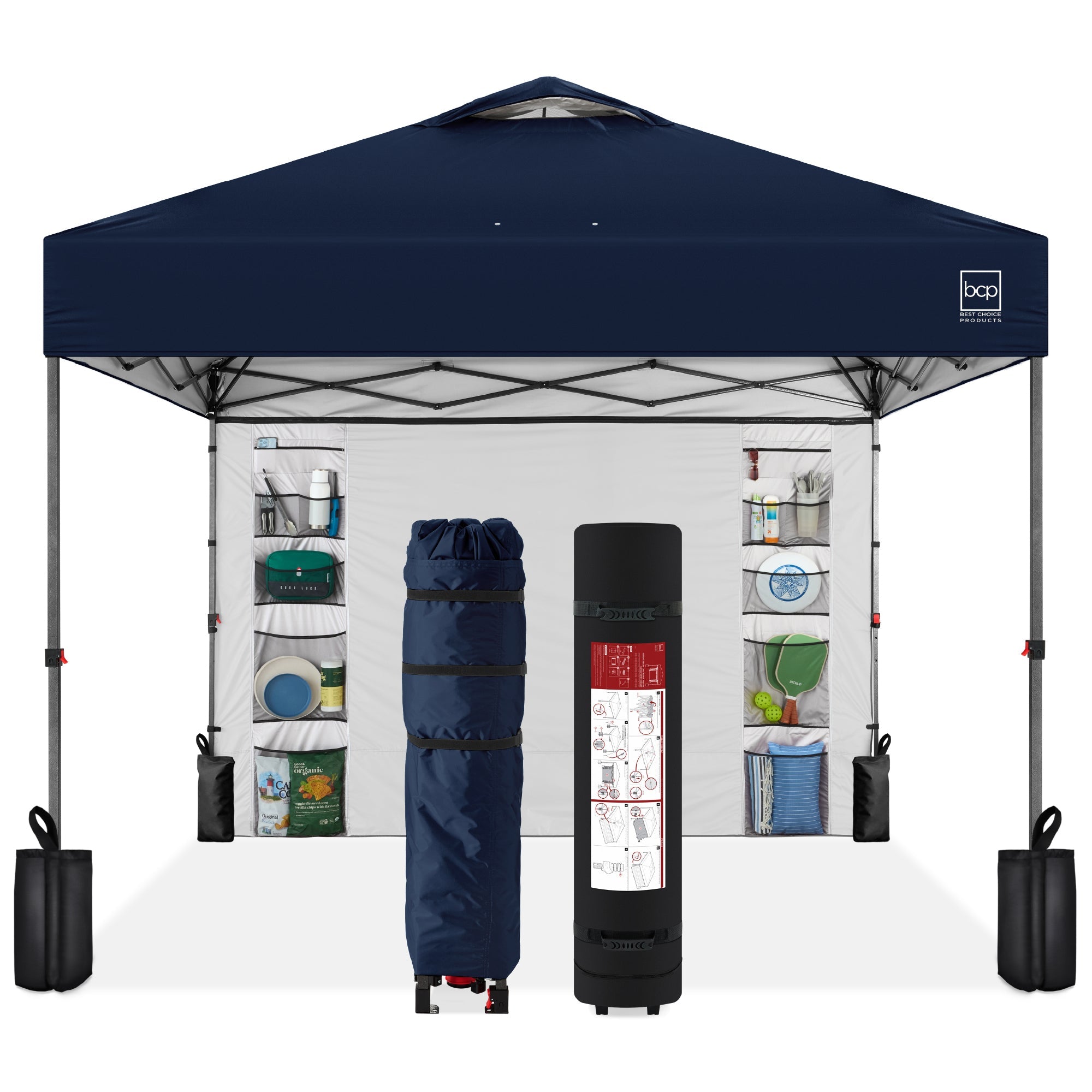 One-Person Setup Instant Pop Up Canopy w/ Side Wall, Carrying Case - 10x10ft - Navy Blue