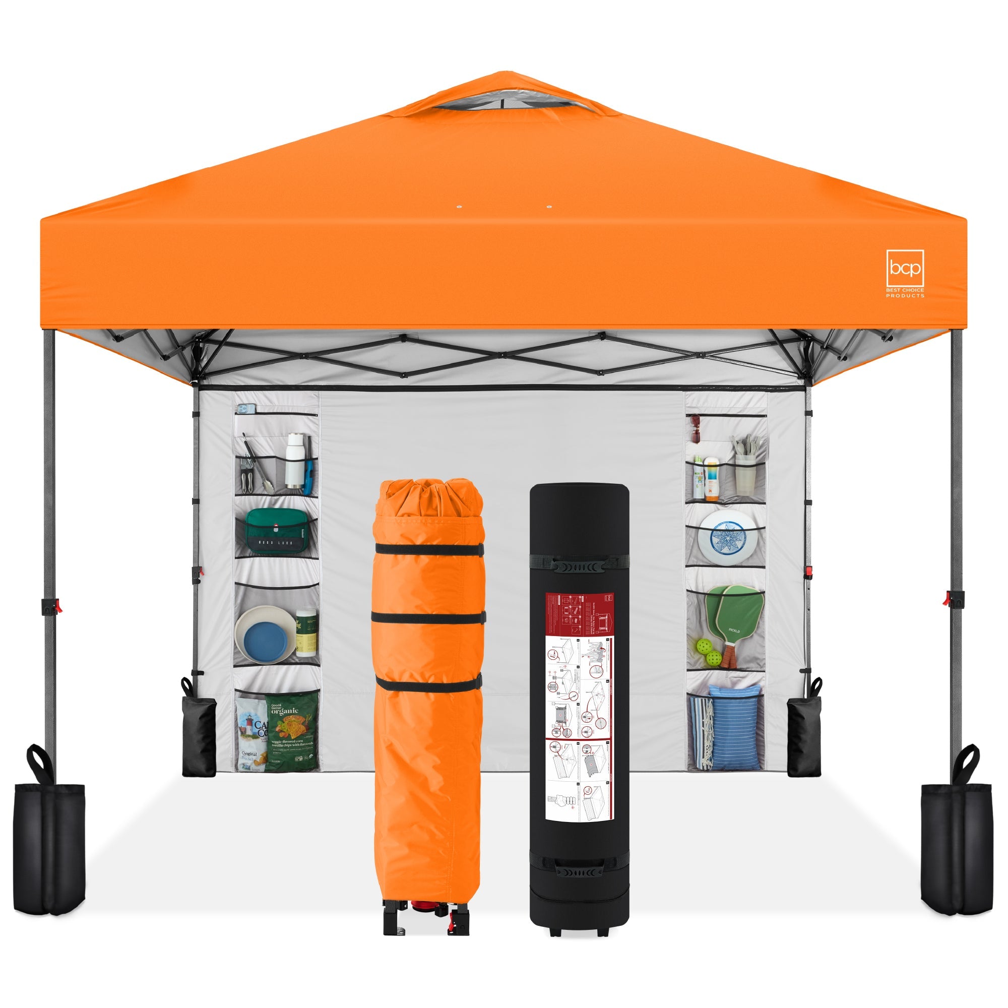 One-Person Setup Instant Pop Up Canopy w/ Side Wall, Carrying Case - 10x10ft - Orange