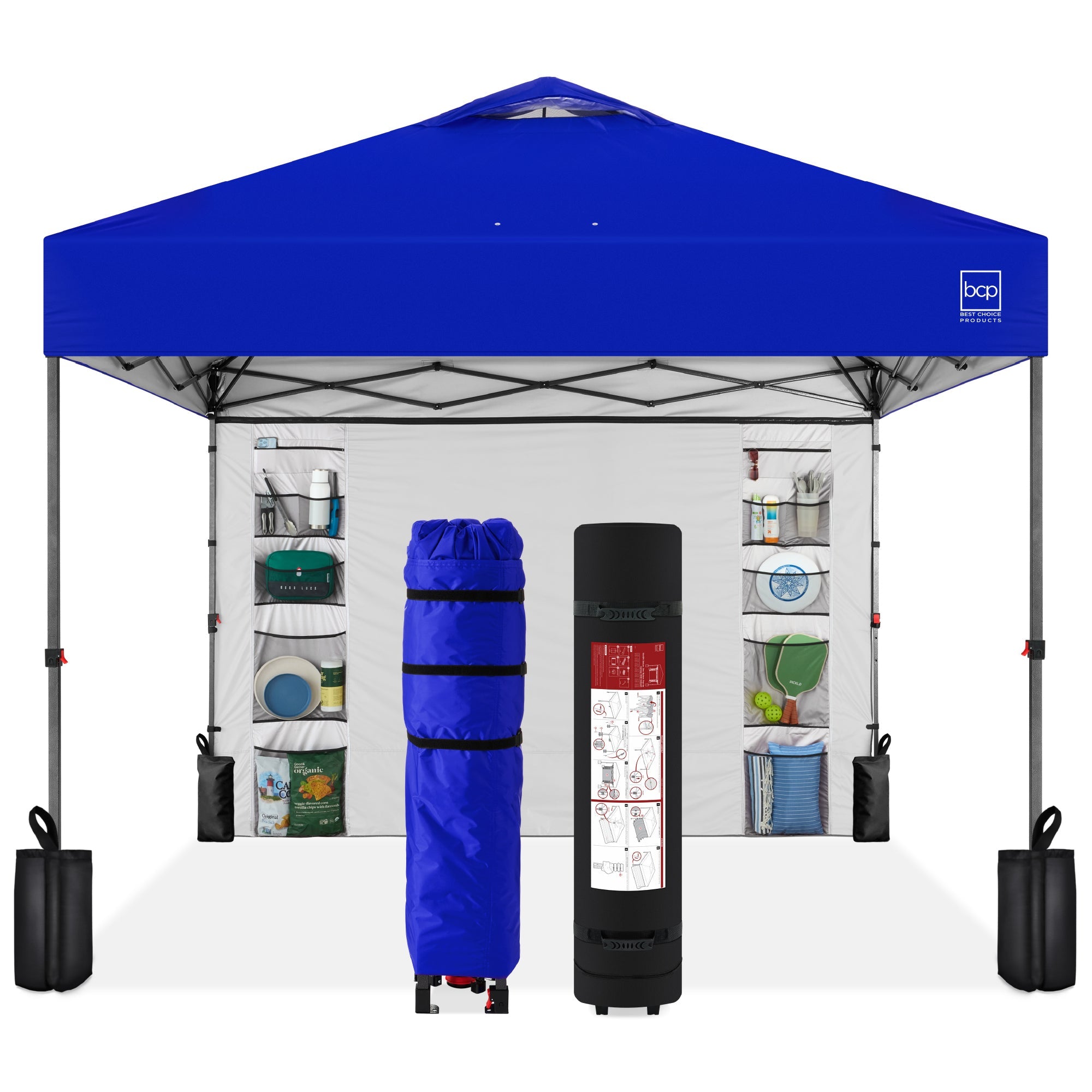One-Person Setup Instant Pop Up Canopy w/ Side Wall, Carrying Case - 10x10ft - Resort Blue