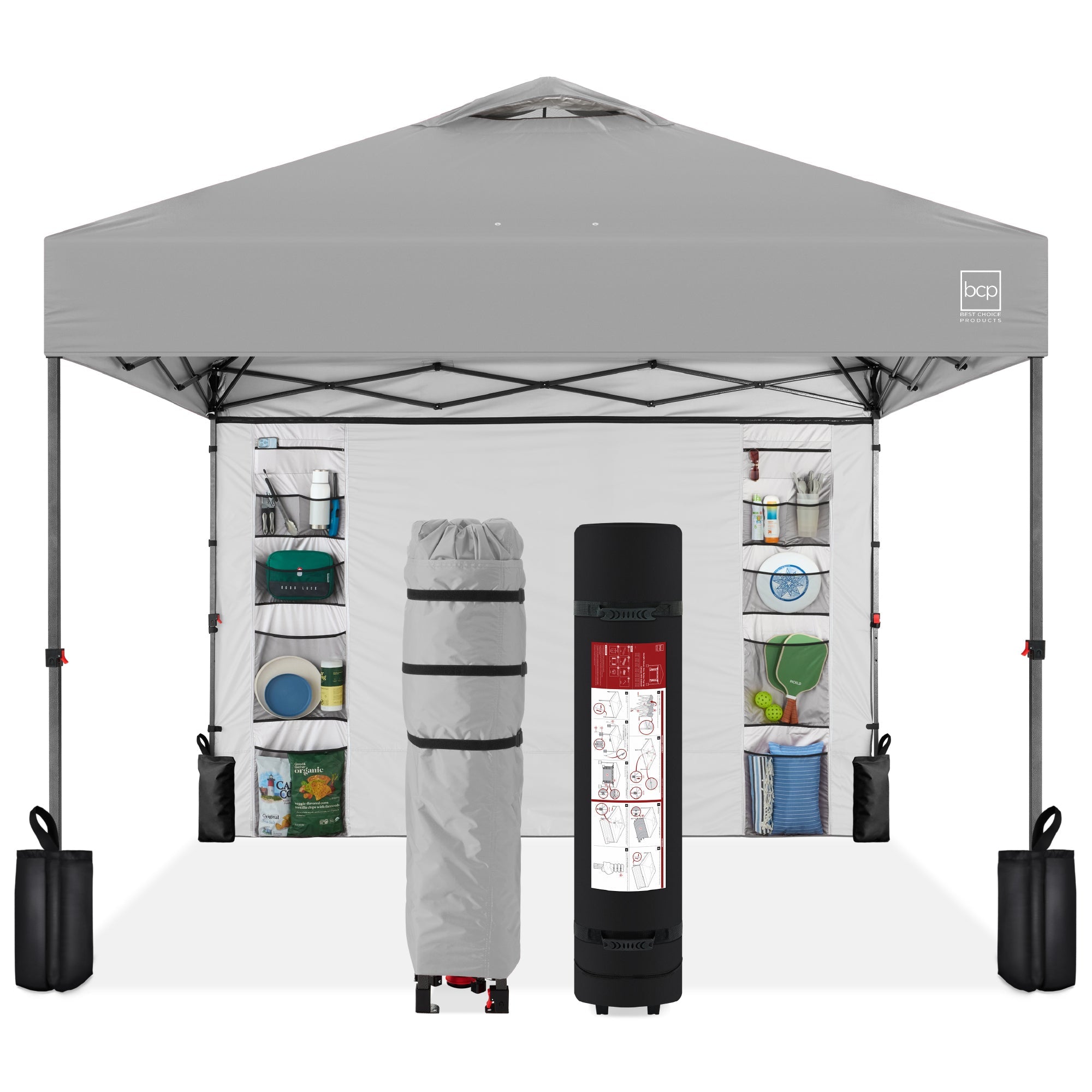 One-Person Setup Instant Pop Up Canopy w/ Side Wall, Carrying Case - 10x10ft - Silver