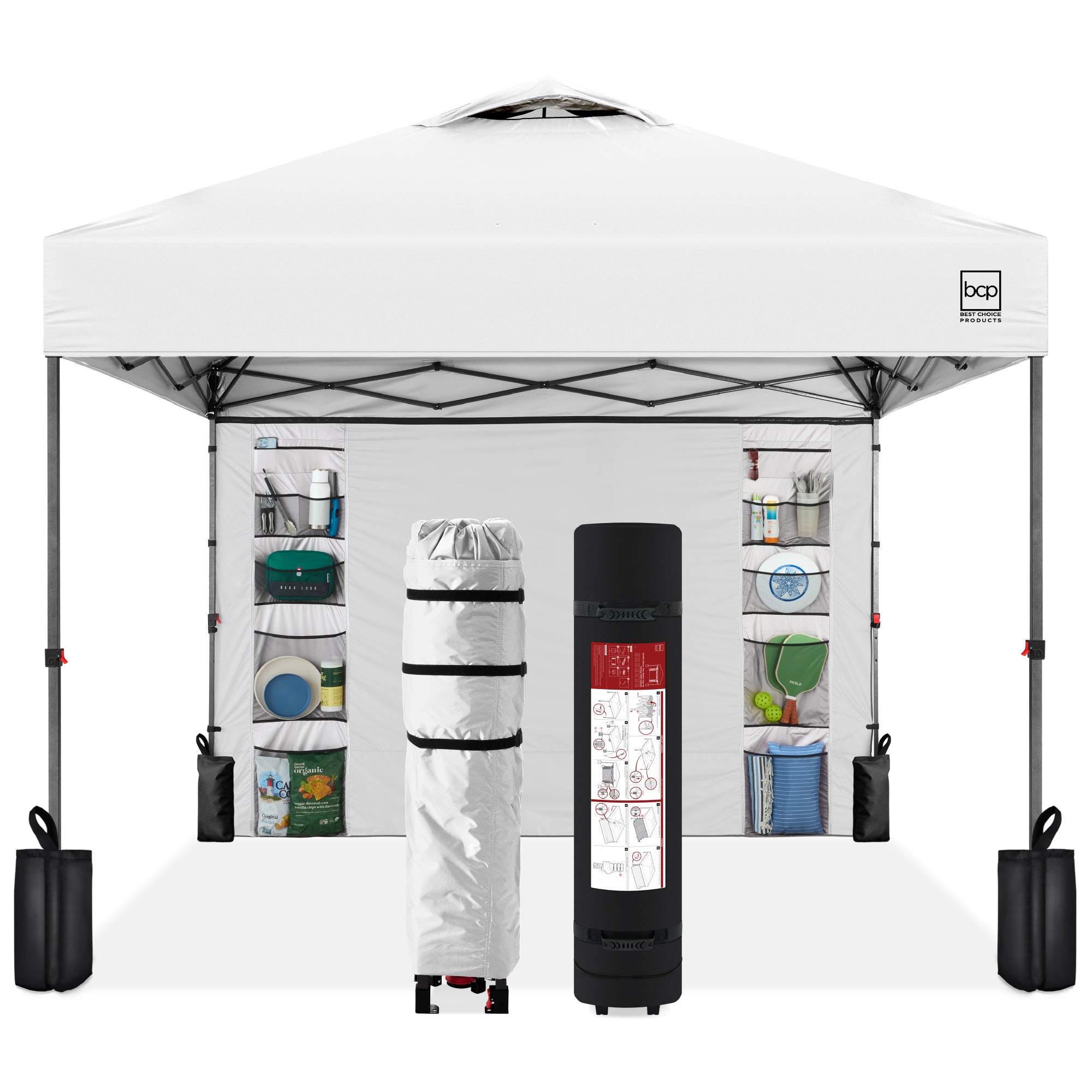 One-Person Setup Instant Pop Up Canopy w/ Side Wall, Carrying Case - 10x10ft - White