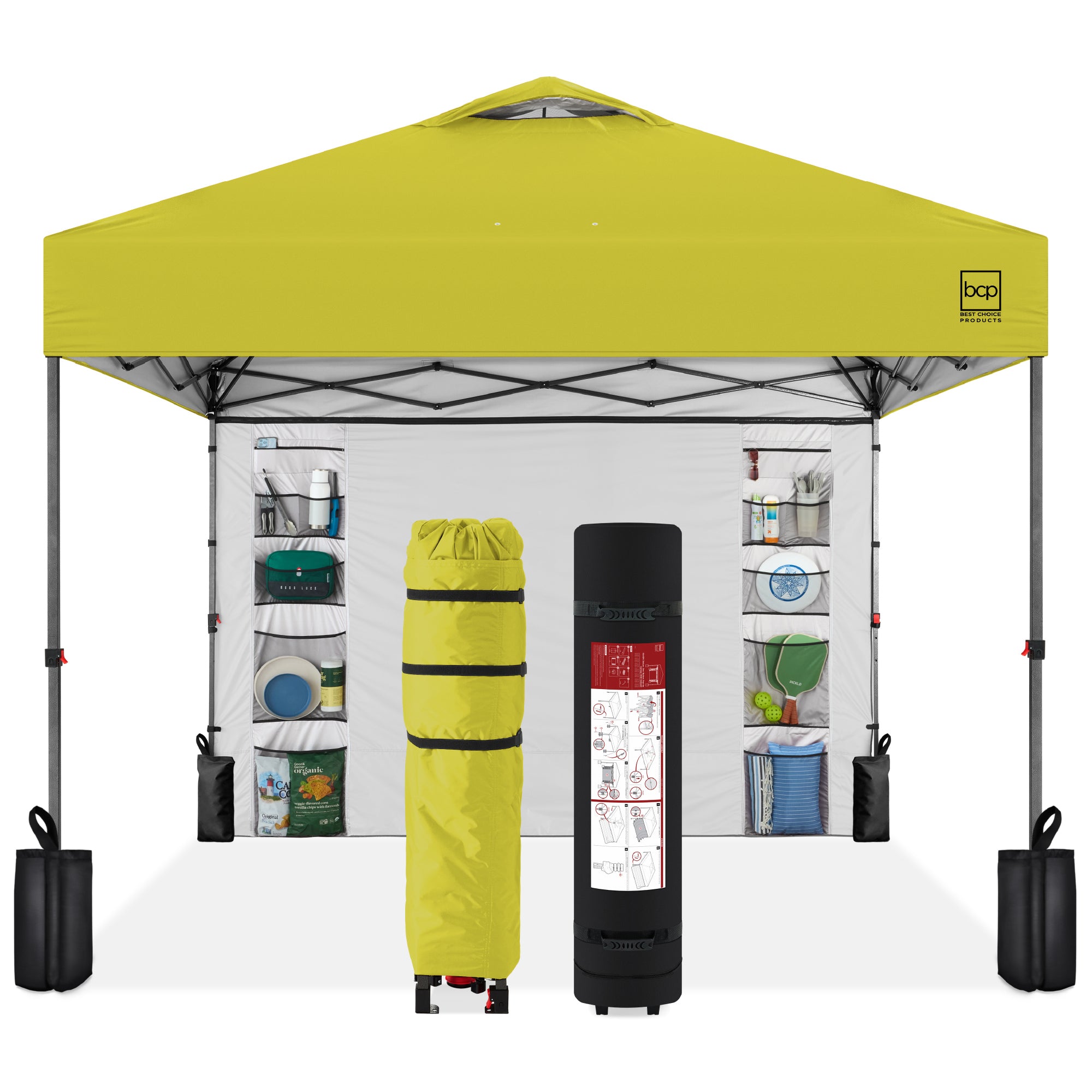 One-Person Setup Instant Pop Up Canopy w/ Side Wall, Carrying Case - 10x10ft - Yellow