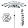 Outdoor Steel Striped Market Patio Umbrella w/ Tilt, Crank Lift - 10ft - Striped Black