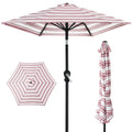 Outdoor Steel Striped Market Patio Umbrella w/ Tilt, Crank Lift - 10ft - Striped Burgundy