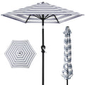 Outdoor Steel Striped Market Patio Umbrella w/ Tilt, Crank Lift - 10ft - Striped Navy Blue