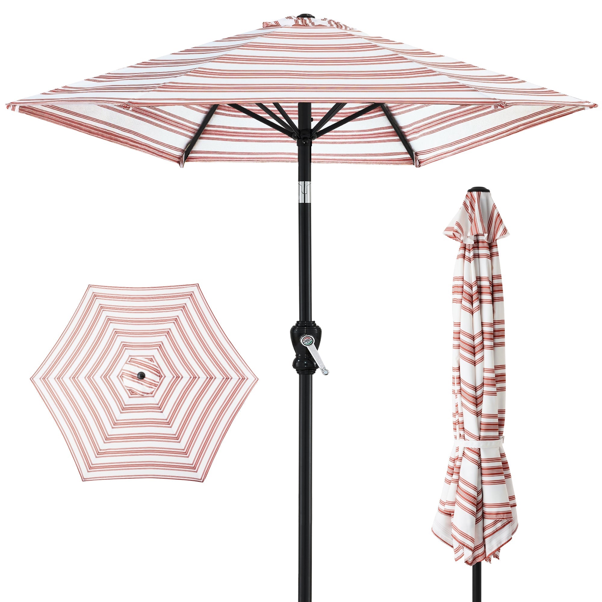 Outdoor Steel Striped Market Patio Umbrella w/ Tilt, Crank Lift - 10ft - Striped Rust