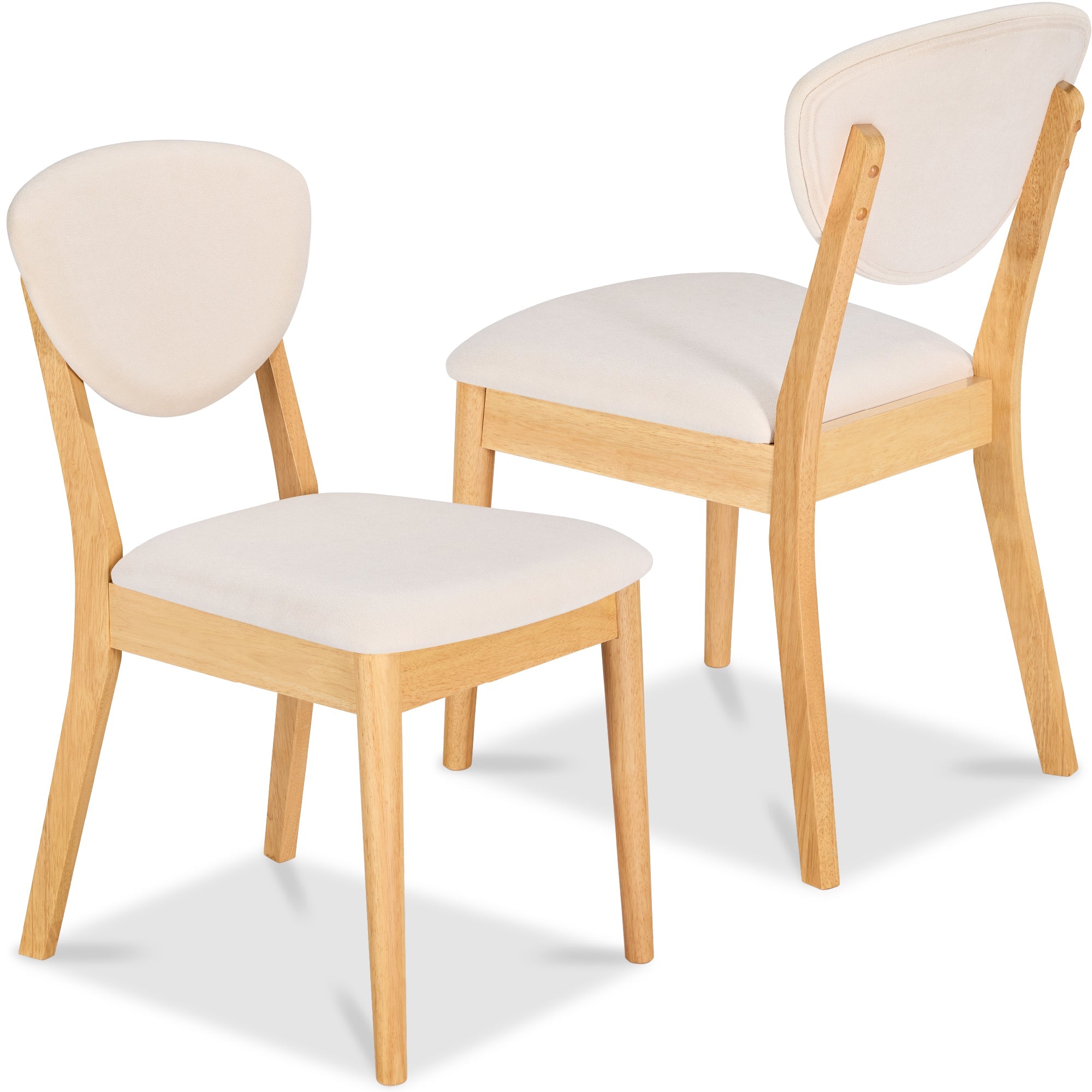2-Piece Mid-Century Modern Wood &Upholstered Dining Chair Set - Oak/Cream