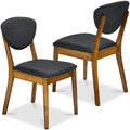 2-Piece Mid-Century Modern Wood &Upholstered Dining Chair Set - Walnut/Charcoal
