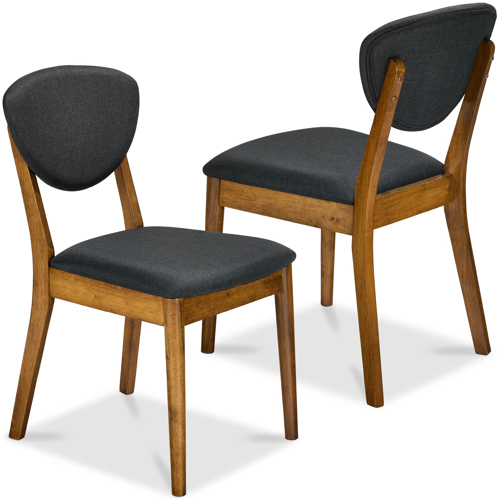 2-Piece Mid-Century Modern Wood &Upholstered Dining Chair Set - Walnut/Charcoal