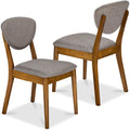 2-Piece Mid-Century Modern Wood &Upholstered Dining Chair Set - Walnut/Medium Gray