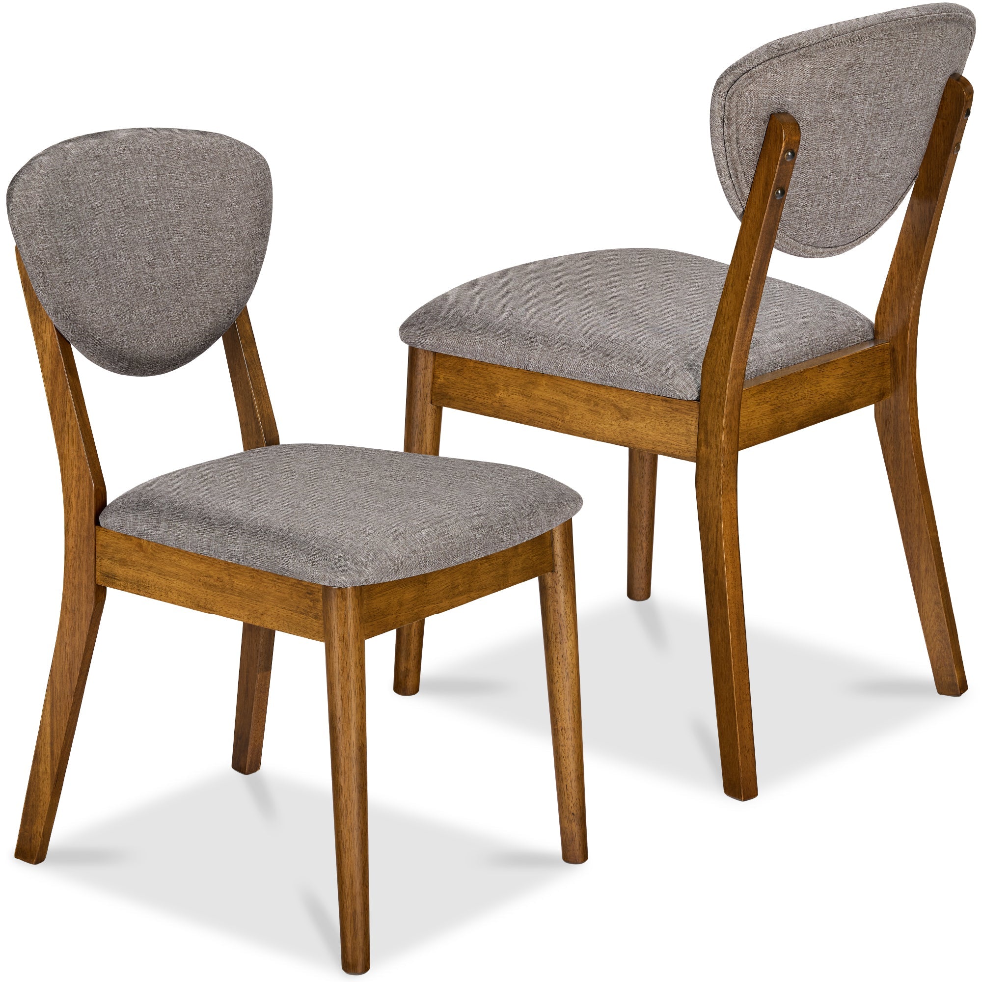 2-Piece Mid-Century Modern Wood &Upholstered Dining Chair Set - Walnut/Medium Gray