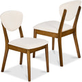2-Piece Mid-Century Modern Wood &Upholstered Dining Chair Set - Walnut/Cream