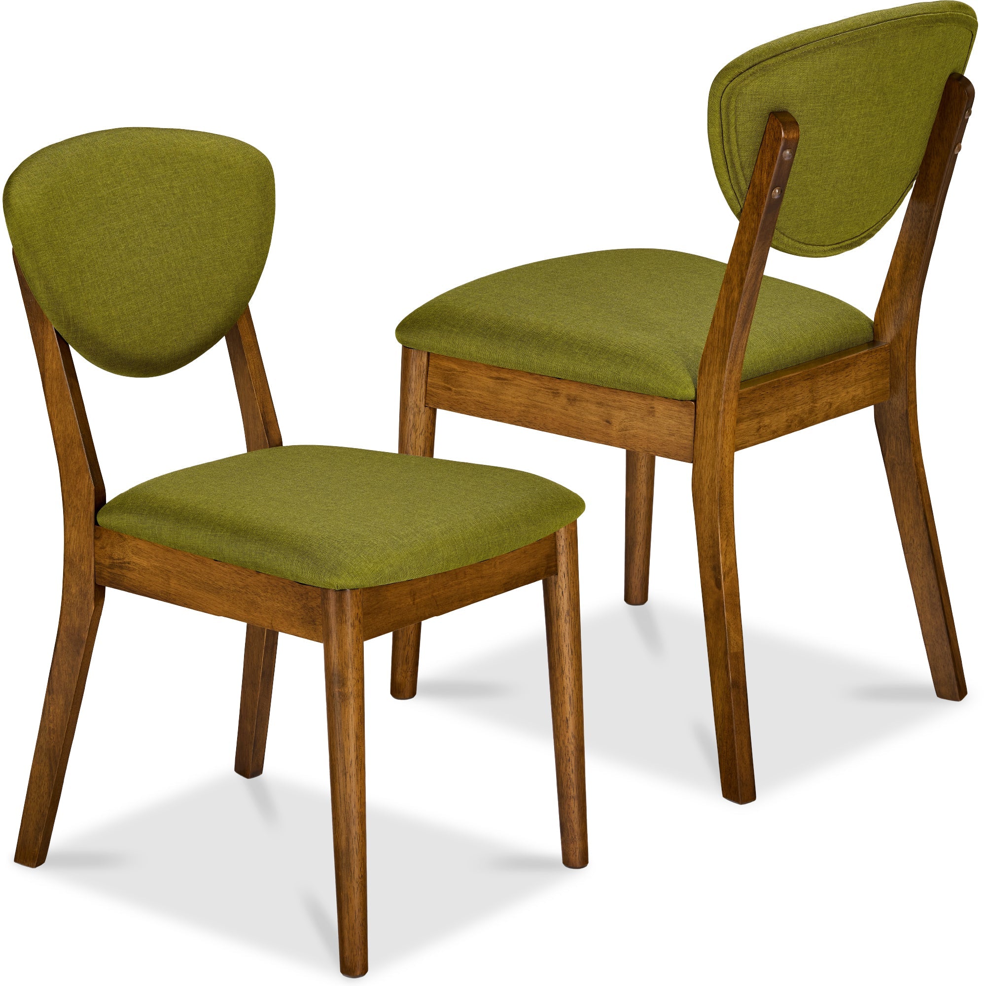 2-Piece Mid-Century Modern Wood &Upholstered Dining Chair Set - Walnut/Olive