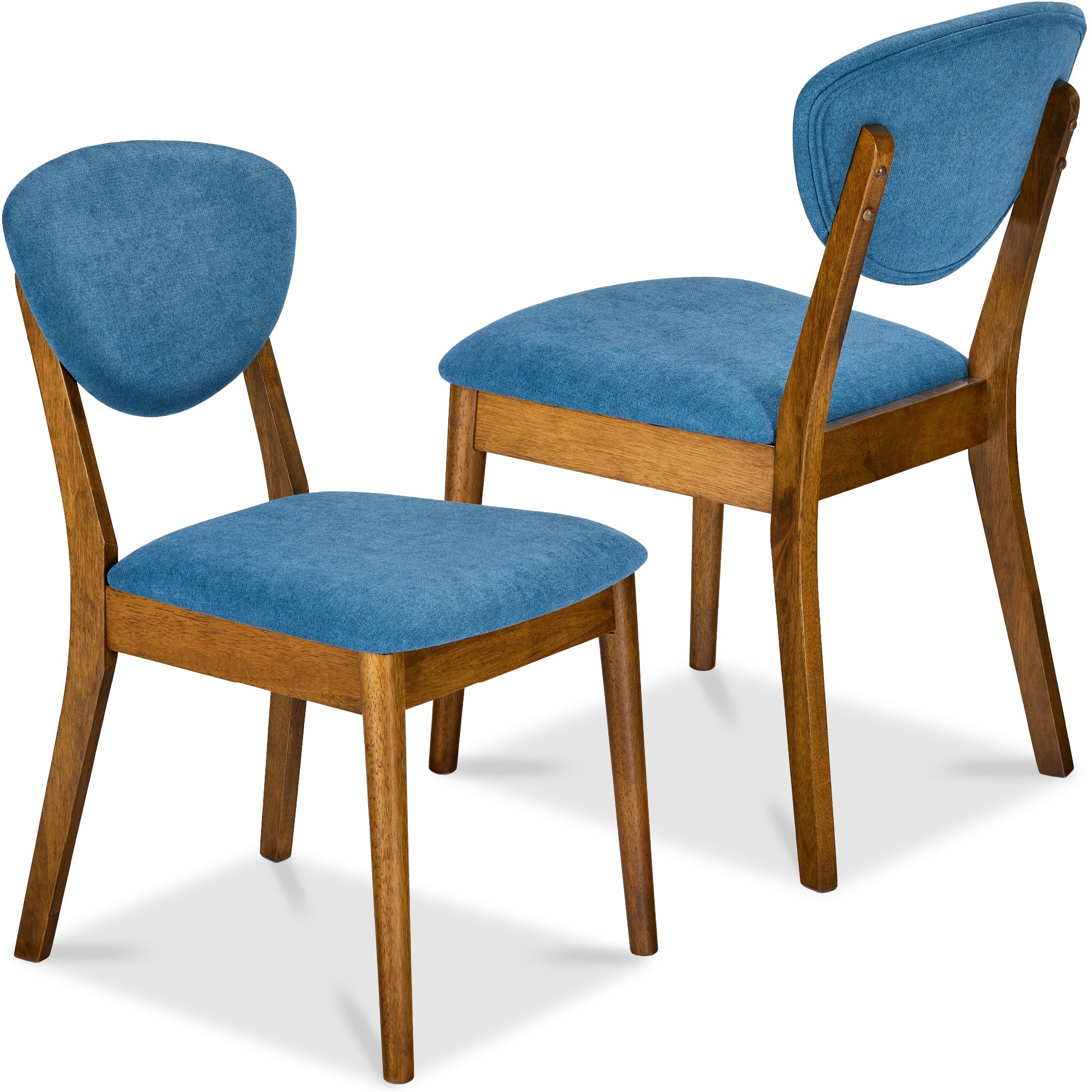 2-Piece Mid-Century Modern Wood &Upholstered Dining Chair Set - Walnut/Ocean Blue