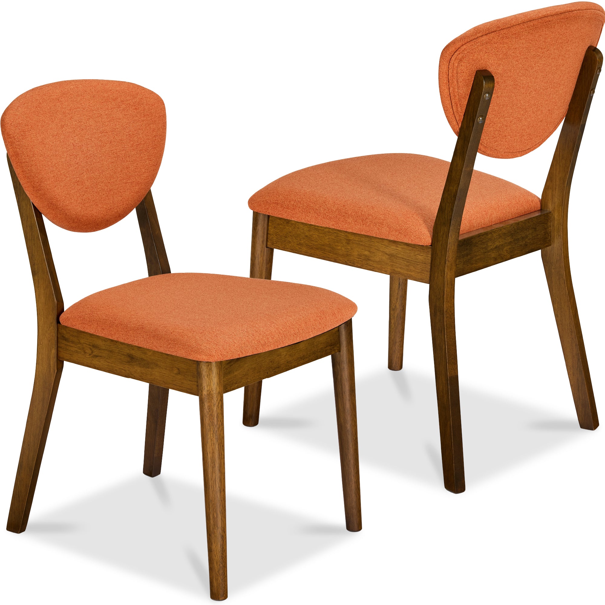 2-Piece Mid-Century Modern Wood &Upholstered Dining Chair Set - Walnut/Burnt Orange