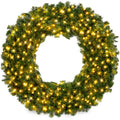 Pre-Lit Artificial Fir Christmas Wreath w/ LED Lights, Plug-In, PVC Tips - 36in