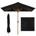 Square Solar LED Lighted Patio Umbrella w/ Woodgrain Pattern - 9ft - Black