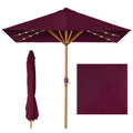 Square Solar LED Lighted Patio Umbrella w/ Woodgrain Pattern - 9ft - Burgundy
