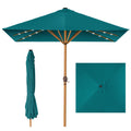 Square Solar LED Lighted Patio Umbrella w/ Woodgrain Pattern - 9ft - Cerulean