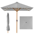 Square Solar LED Lighted Patio Umbrella w/ Woodgrain Pattern - 9ft - Fog Gray