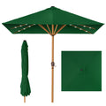 Square Solar LED Lighted Patio Umbrella w/ Woodgrain Pattern - 9ft - Green