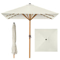 Square Solar LED Lighted Patio Umbrella w/ Woodgrain Pattern - 9ft - Ivory