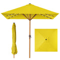 Square Solar LED Lighted Patio Umbrella w/ Woodgrain Pattern - 9ft - Yellow