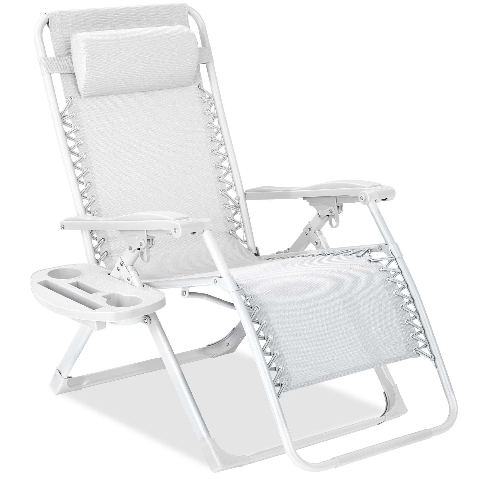 Monochromatic Zero Gravity Patio Chair Recliner w/ Side Tray, Headrest - Snow