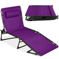 Portable Patio Chaise Lounge Chair Outdoor Recliner w/ Pillow - Purple