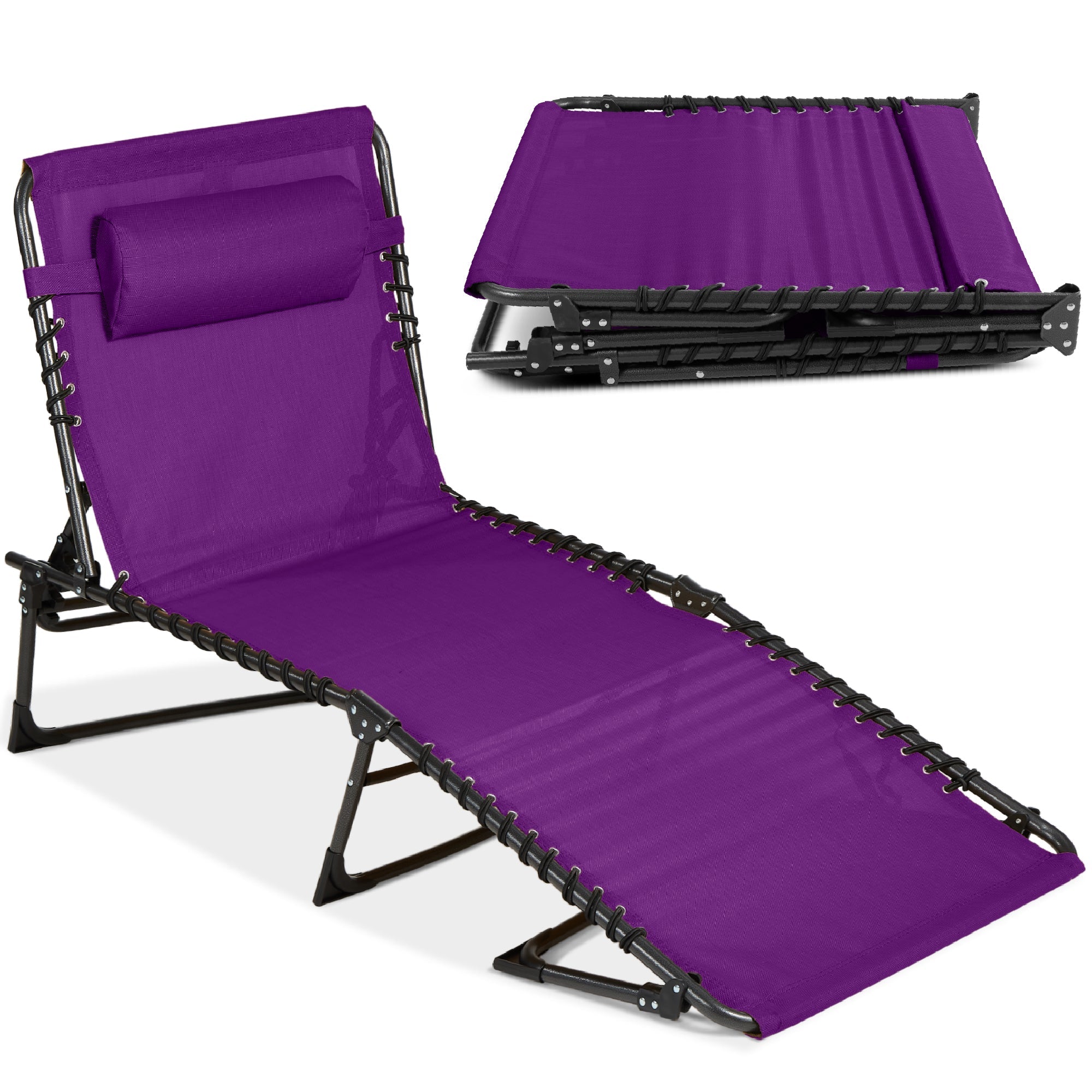 Portable Patio Chaise Lounge Chair Outdoor Recliner w/ Pillow - Purple