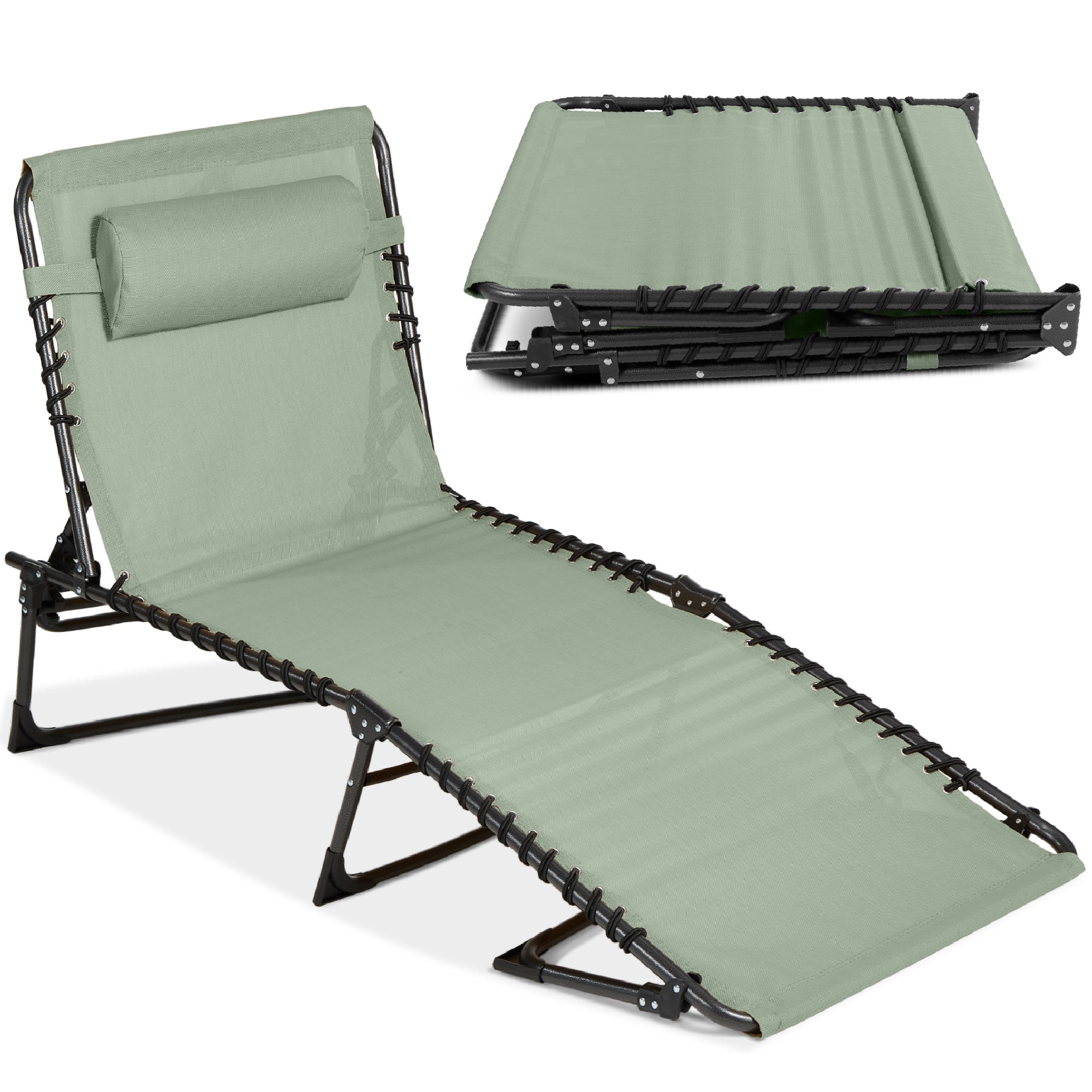 Portable Patio Chaise Lounge Chair Outdoor Recliner w/ Pillow - Sage Green