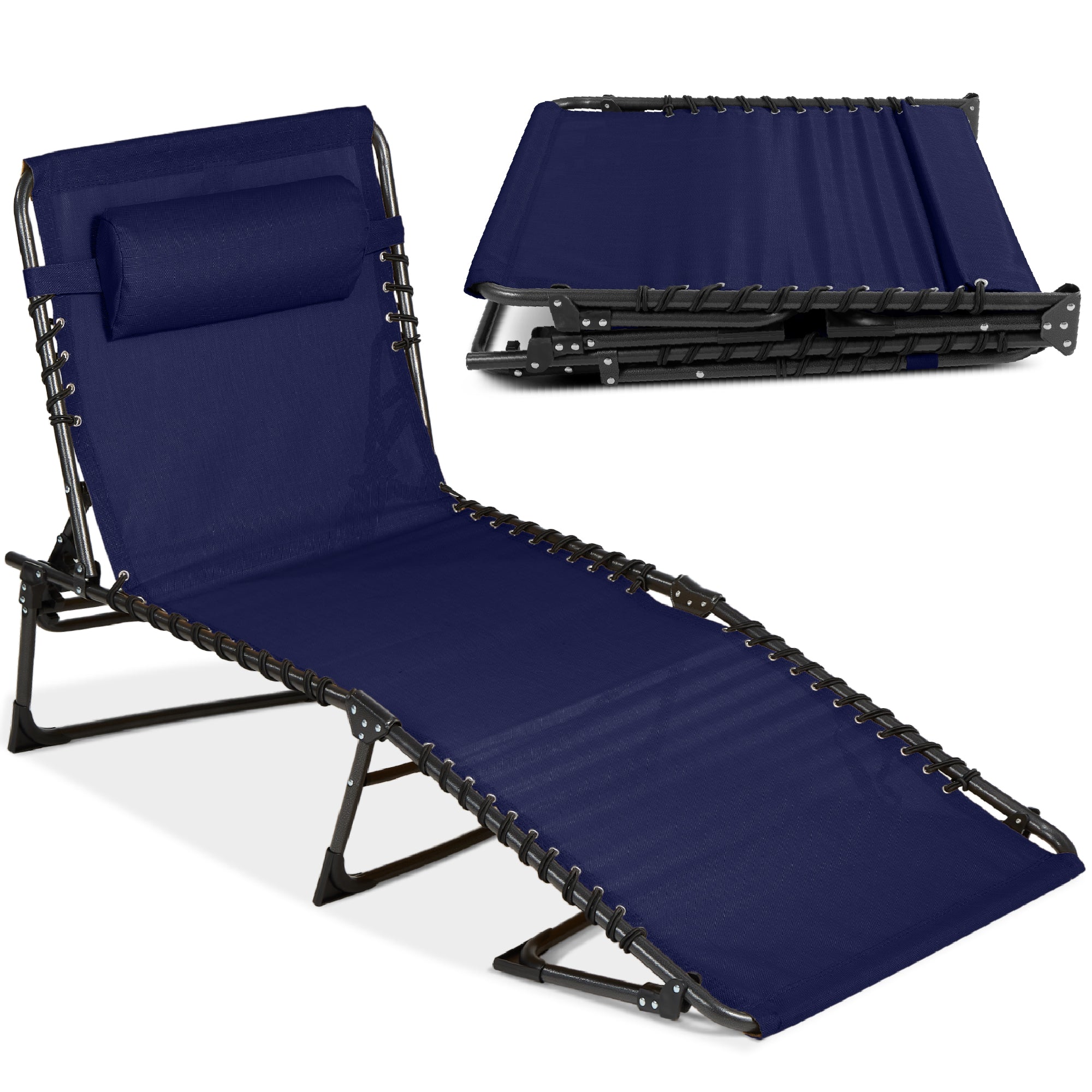 Portable Patio Chaise Lounge Chair Outdoor Recliner w/ Pillow - Navy