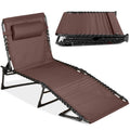 Portable Patio Chaise Lounge Chair Outdoor Recliner w/ Pillow - Brown