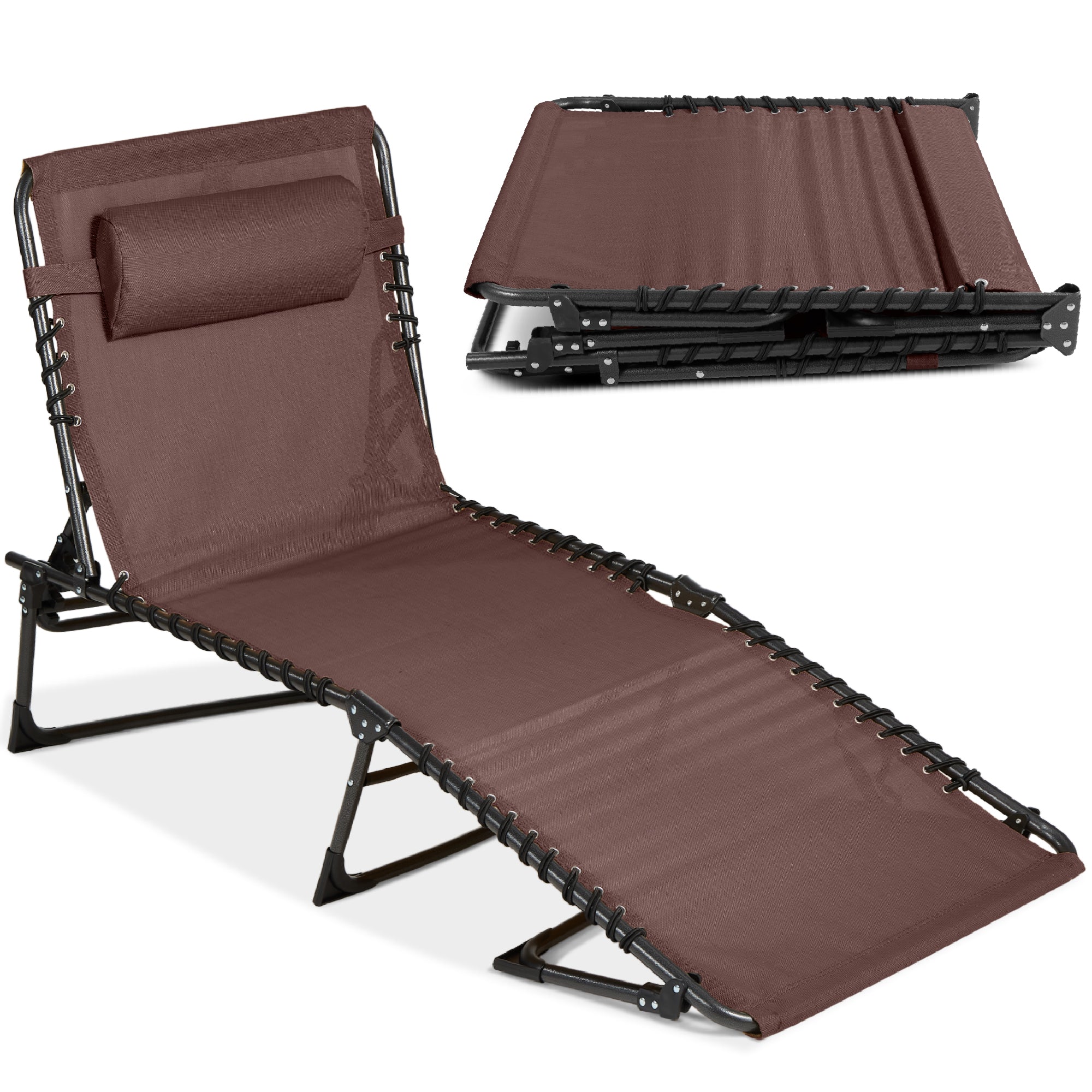 Portable Patio Chaise Lounge Chair Outdoor Recliner w/ Pillow - Brown