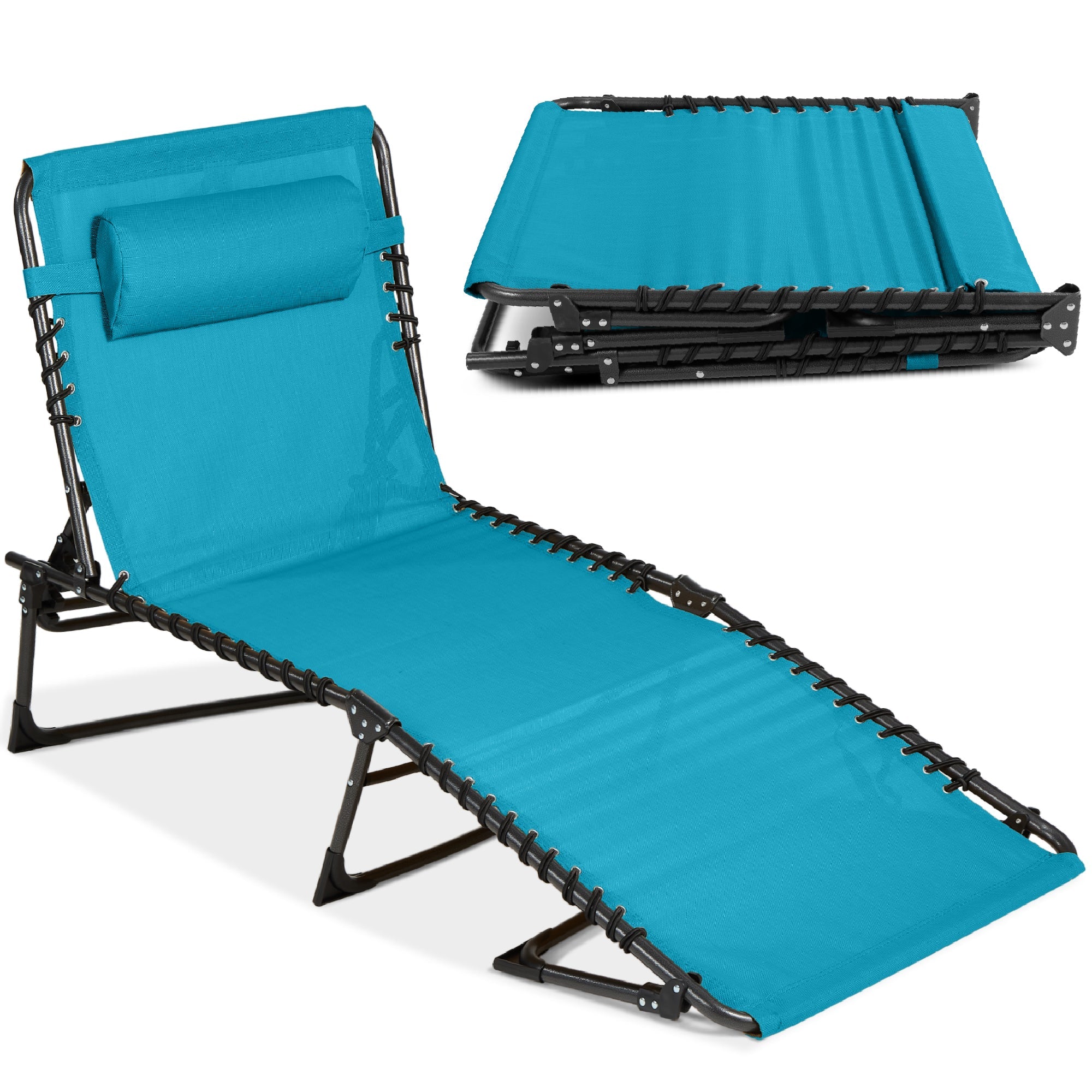 Portable Patio Chaise Lounge Chair Outdoor Recliner w/ Pillow - Peacock