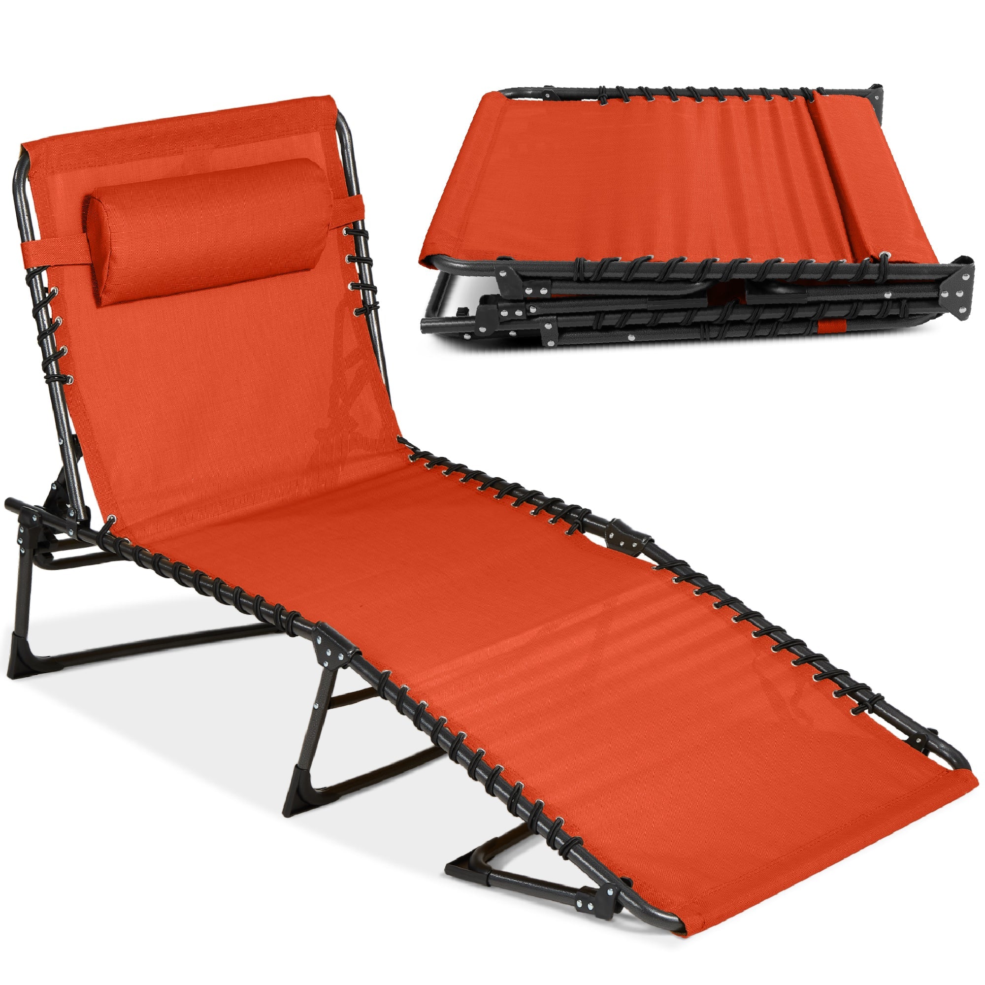 Portable Patio Chaise Lounge Chair Outdoor Recliner w/ Pillow - Burnt Orange