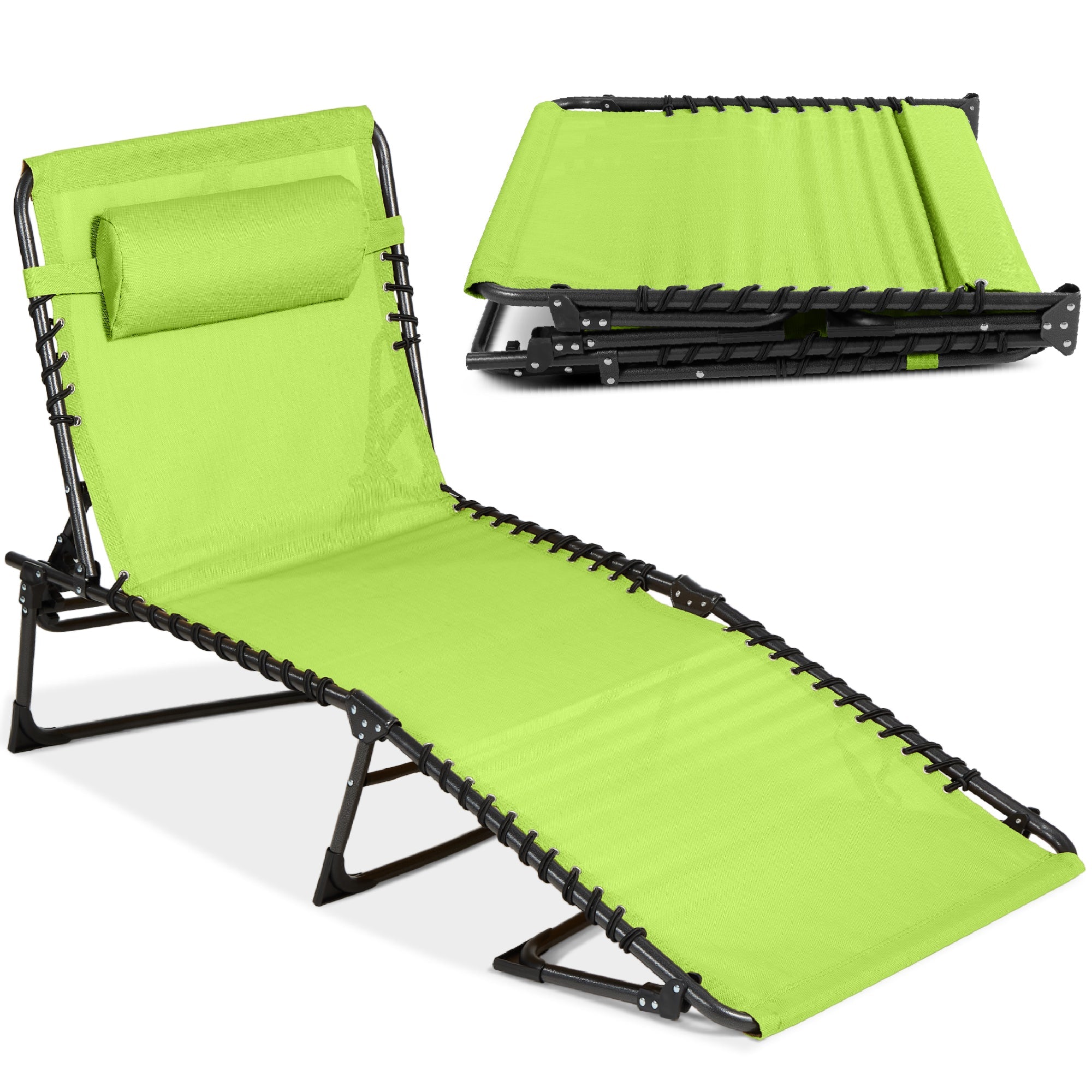 Portable Patio Chaise Lounge Chair Outdoor Recliner w/ Pillow - Lime Green