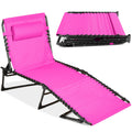 Portable Patio Chaise Lounge Chair Outdoor Recliner w/ Pillow - Hot Pink