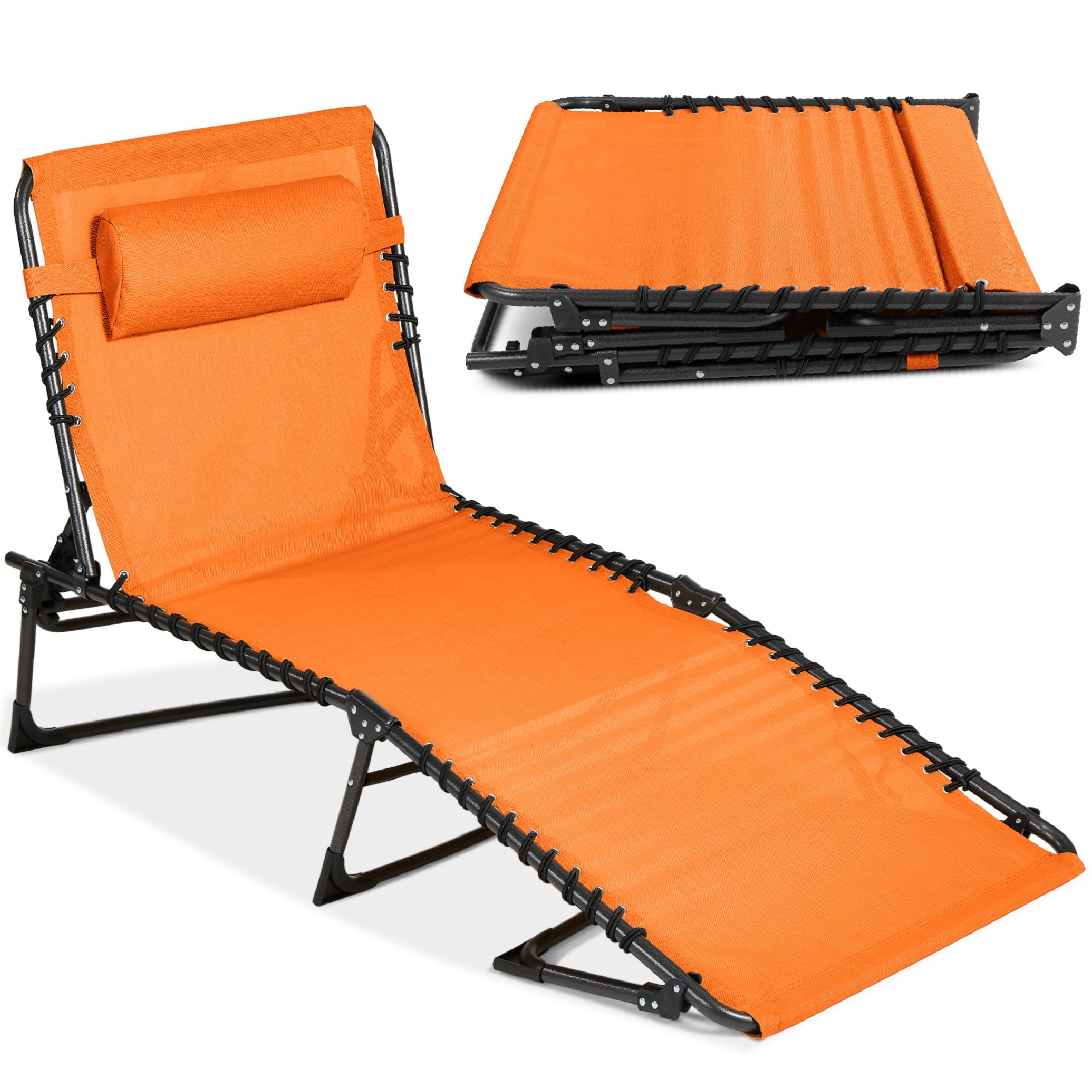 Portable Patio Chaise Lounge Chair Outdoor Recliner w/ Pillow - Orange