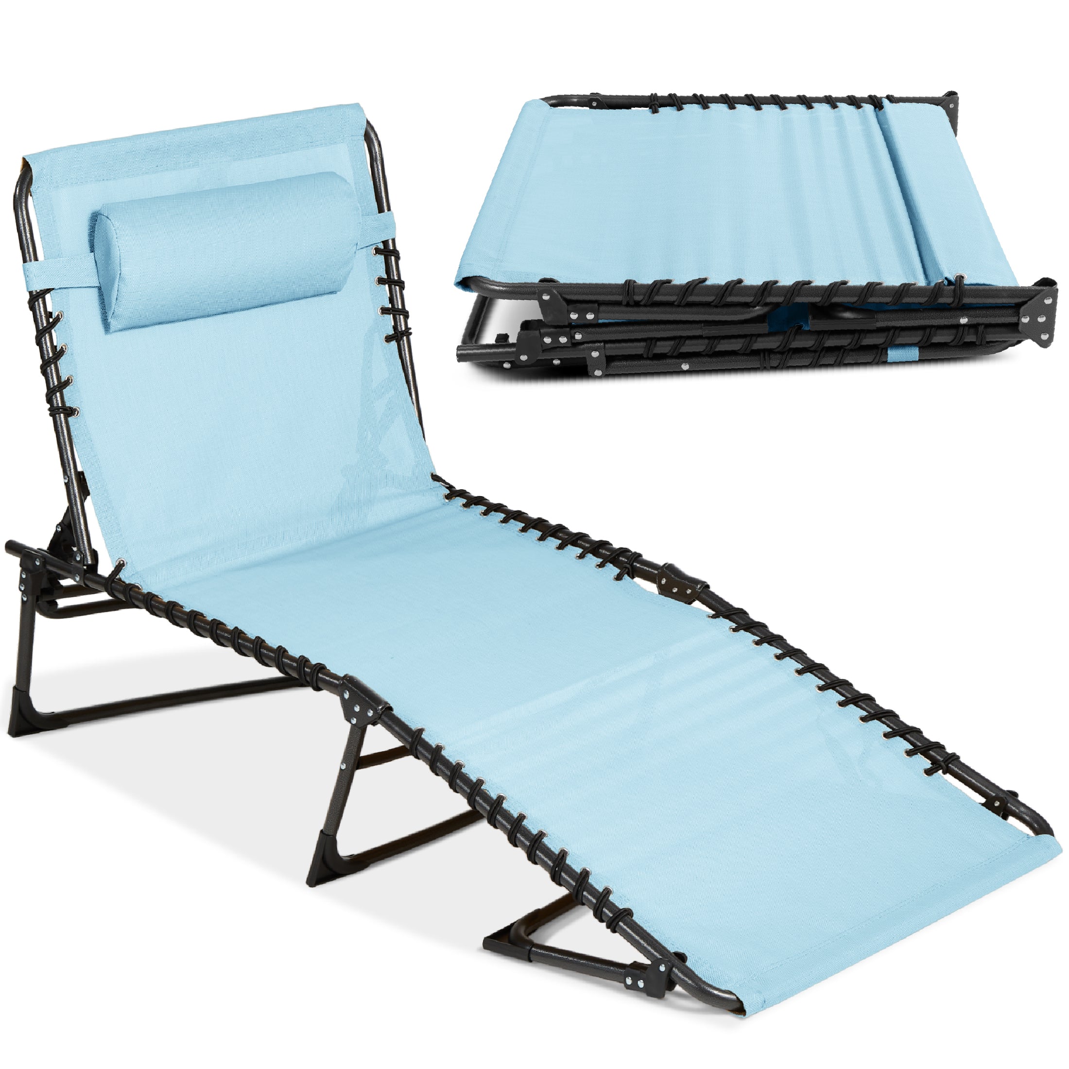 Portable Patio Chaise Lounge Chair Outdoor Recliner w/ Pillow - Slate Blue