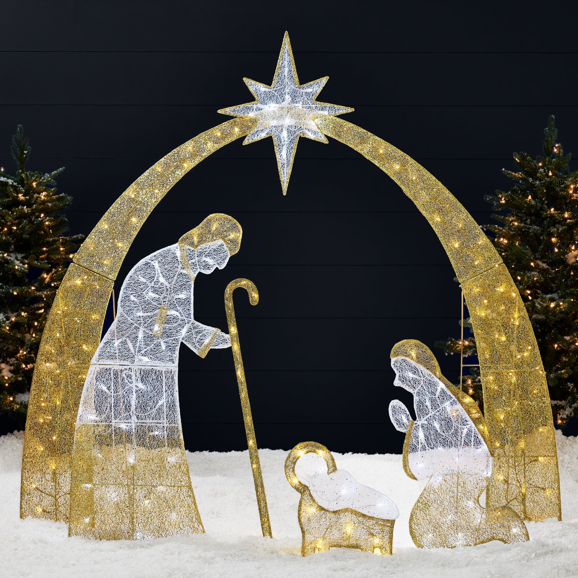 Lighted 2D Christmas Nativity Scene Outdoor Decor w/ Twinkling LED Lights - 4.5ft