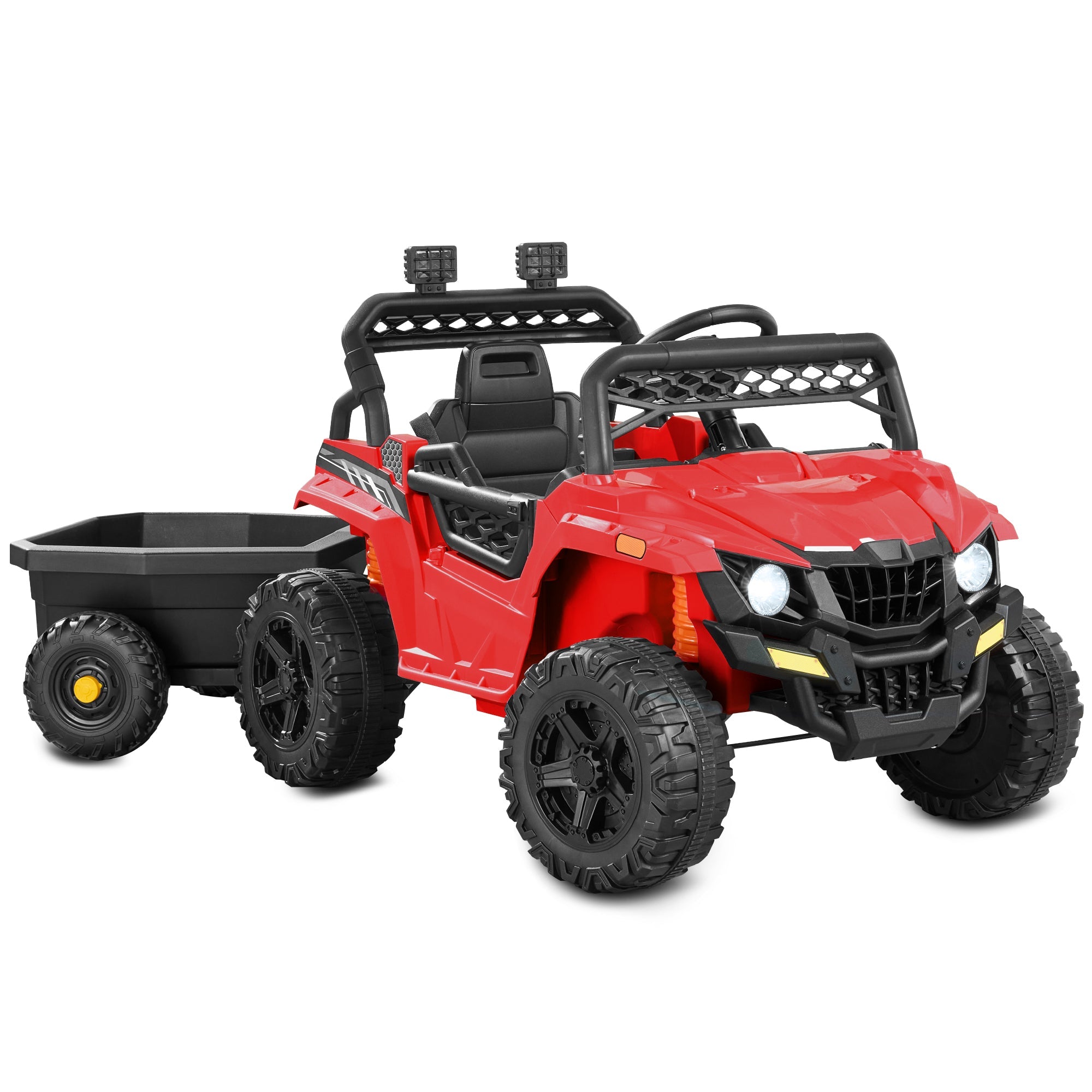 12V Kids Ride-On UTV and Trailer w/Parent Remote Control, LED Lights - Red