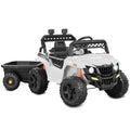 12V Kids Ride-On UTV and Trailer w/Parent Remote Control, LED Lights - White
