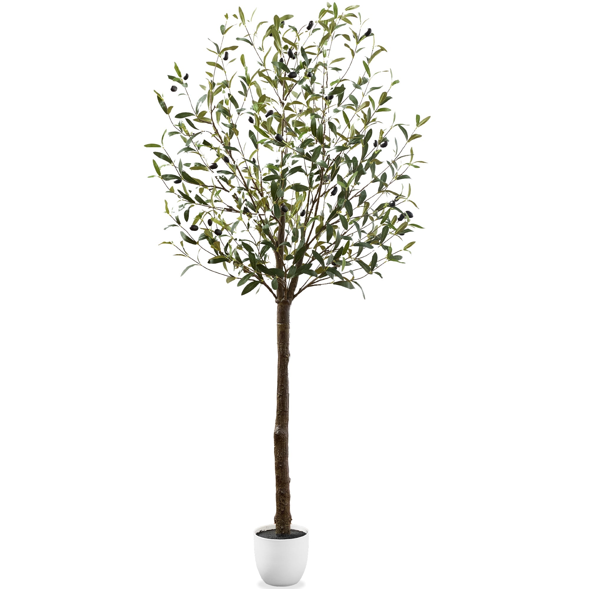 Artificial Olive Tree, Lifelike Faux Tree w/ White Pot, Decorative Olives - 8ft