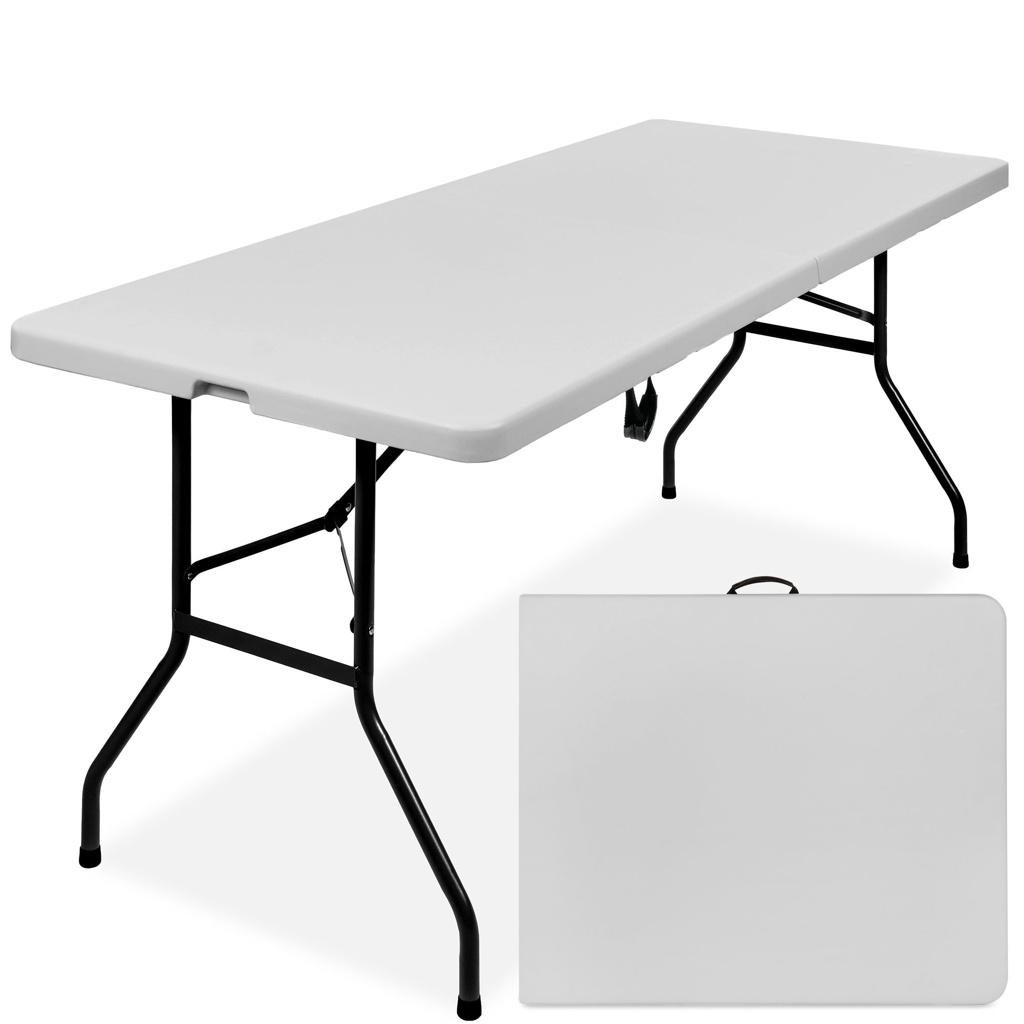 Portable Folding Plastic Dining Table w/ Handle, Lock - 6ft - Light Gray