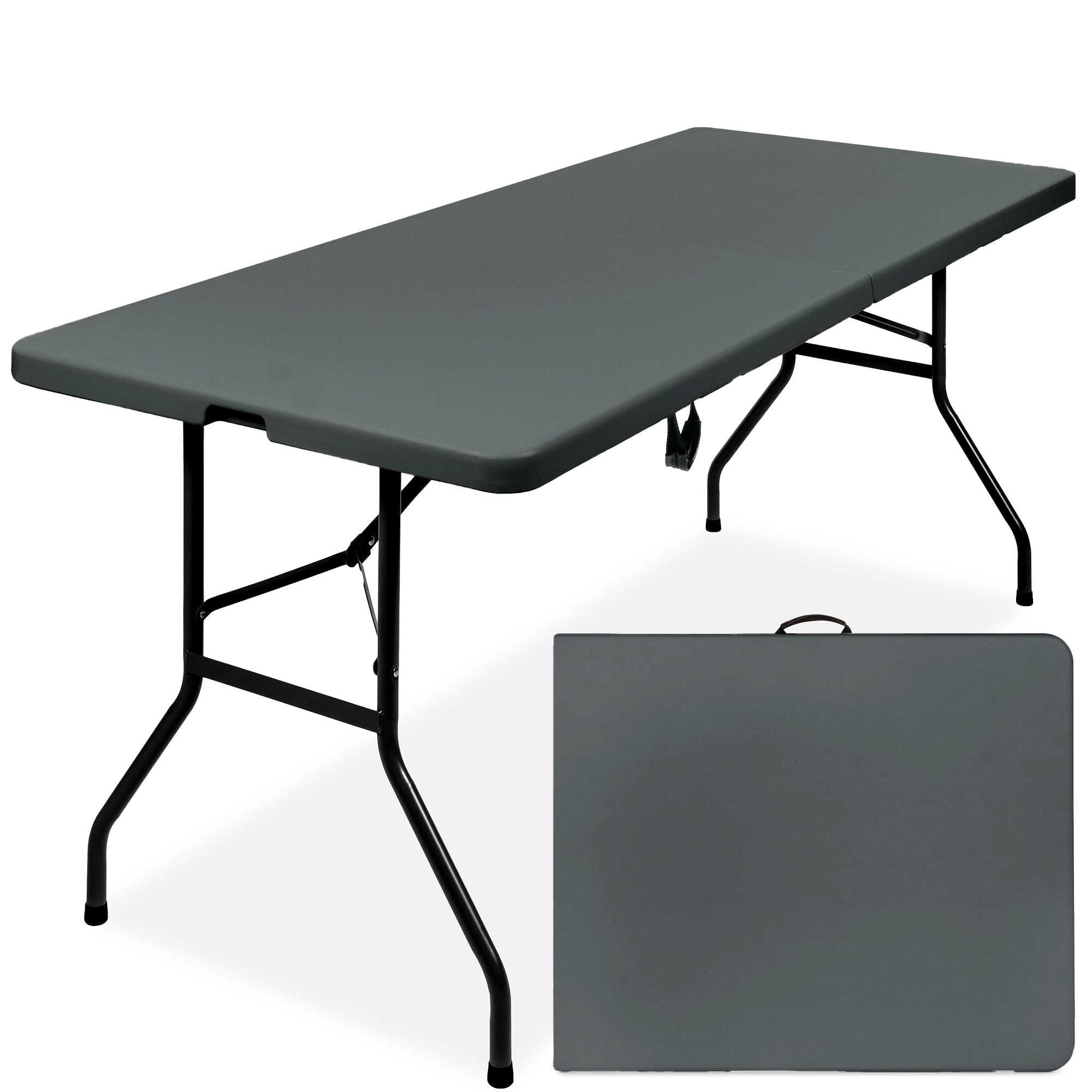 Portable Folding Plastic Dining Table w/ Handle, Lock - 6ft - Dark Gray