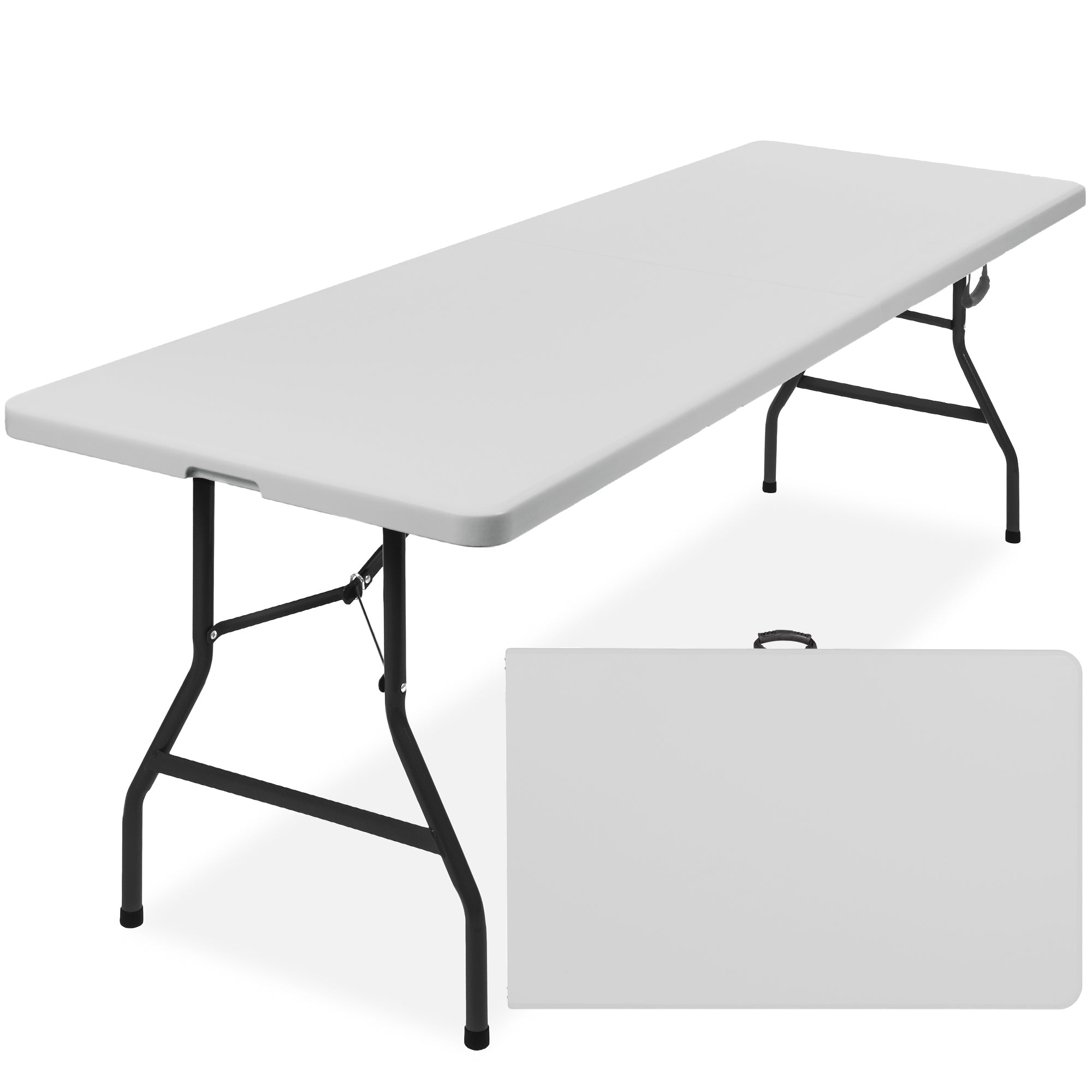 Portable Folding Plastic Dining Table w/ Handle, Lock - 8ft - Light Gray
