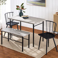 4-Piece Farmhouse Dining Table Set w/ 2 Black Spindle Chairs, Bench, Table - Gray